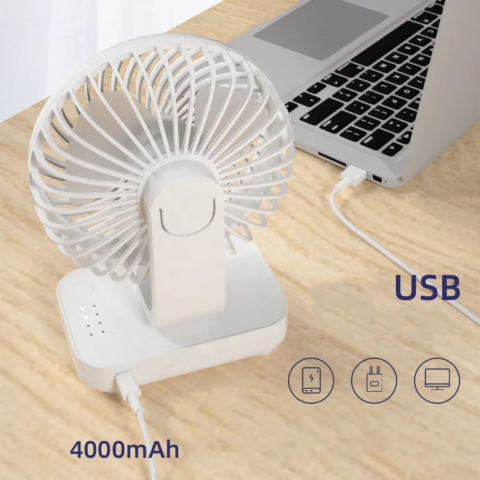Ventilator portabil pentru birou, silențios, 4 viteze, Alb [4]