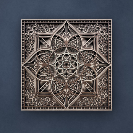 Tablouri Mandala 3D - Tablou 3D din lemn Lotus Aurora, decor perete living, cadou casa noua