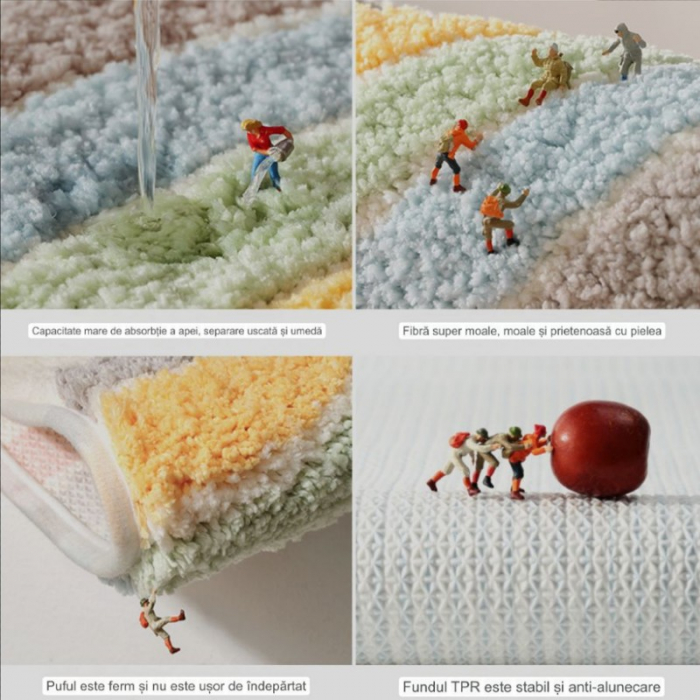 Covoras de baie, mediu, absorbant, antiderapant, mode curcubeu, 50x80 cm, Multicolor [6]