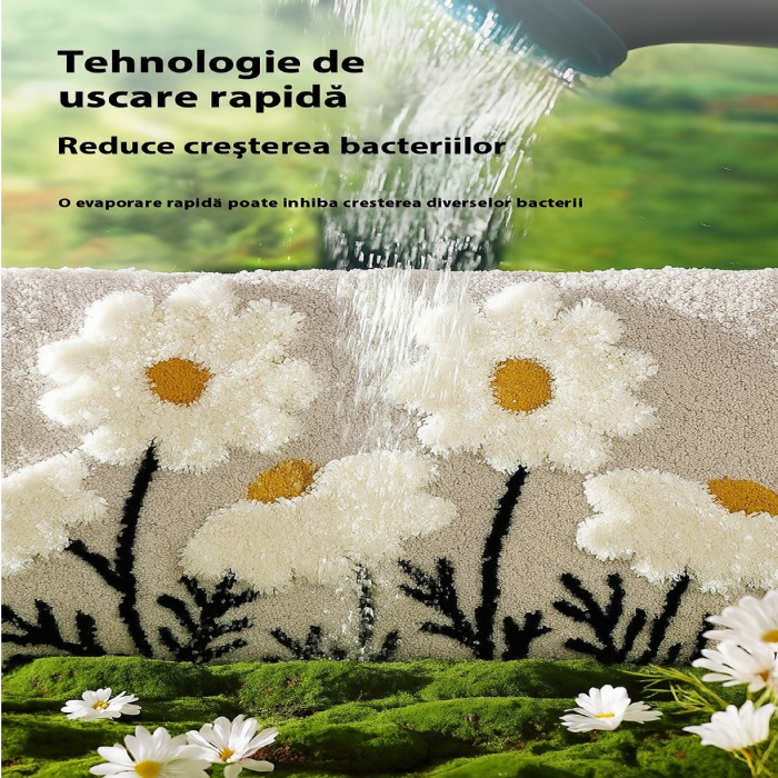 Covoras De Baie Pufos Boutique Deluxe, Design Tridimensional Flori, Ultra-Absorbant, Antiderapant, Ideal Pentru Baie, Alb [4]