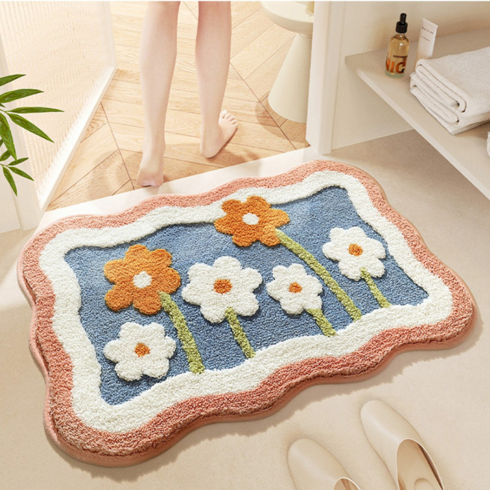 Covoraș de Baie Pufos și Absorbant – Model Floral Multicolor, Confort și Eleganță si Protectie Antialunecare pentru Baia Ta [4]