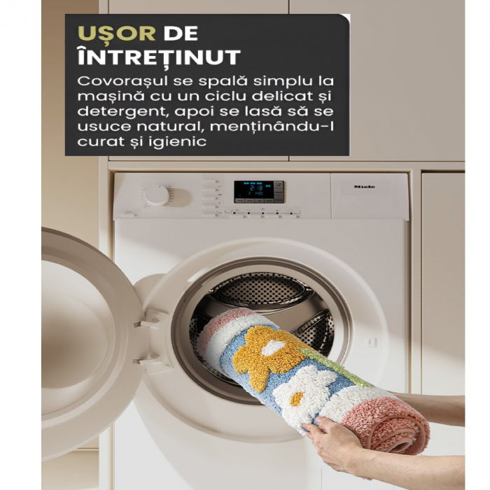 Covoraș de Baie Pufos și Absorbant – Model Floral Multicolor, Confort și Eleganță si Protectie Antialunecare pentru Baia Ta [7]