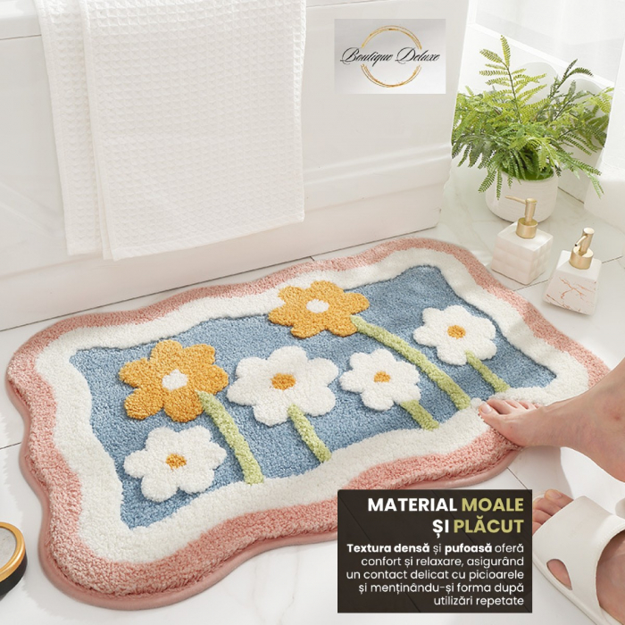 Covoraș de Baie Pufos și Absorbant – Model Floral Multicolor, Confort și Eleganță si Protectie Antialunecare pentru Baia Ta [3]
