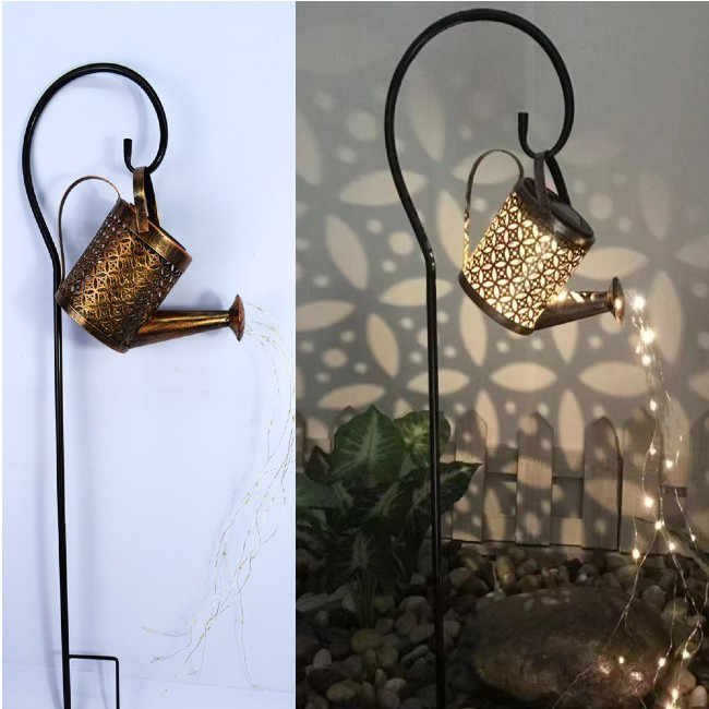 Decoratiune pentru exterior, lumini cu incarcare solara, model ceainic, agatatoare rezistenta, Aramiu Vintage [3]