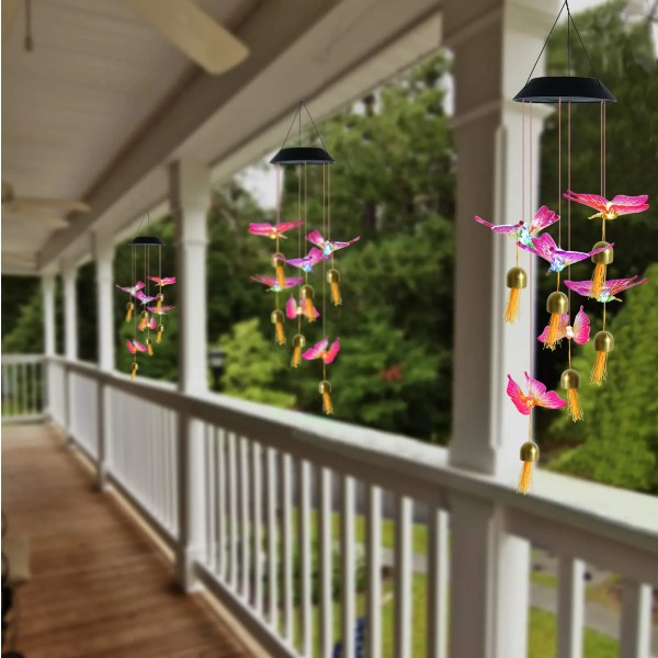 Decoratiune pentru exterior, lumini cu incarcare solara, model fluturi, agatatoare rezistenta, Multicolor [6]