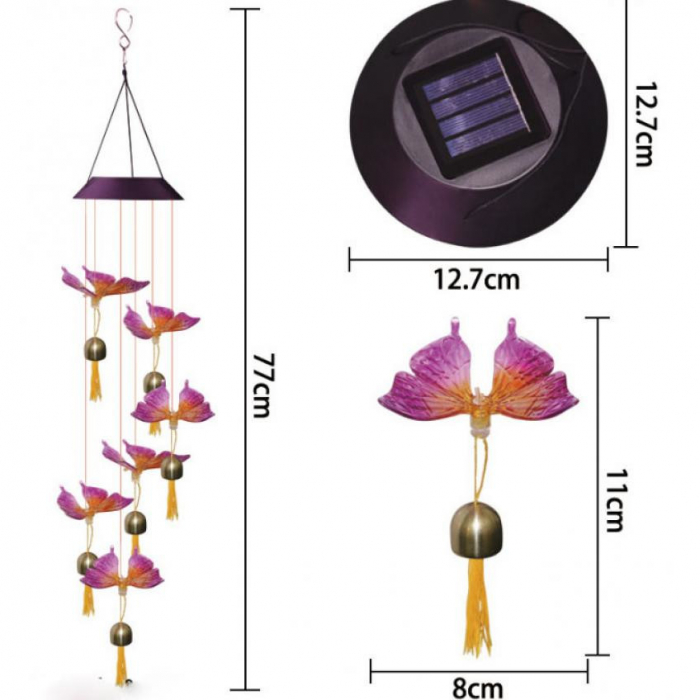 Decoratiune pentru exterior, lumini cu incarcare solara, model fluturi, agatatoare rezistenta, Multicolor [2]