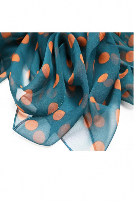 Esarfa dama mare, eleganta, voal, cu buline portocalii, Albastra [6]