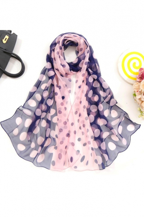Esarfa dama mare, eleganta, voal, cu buline roz si bleumarine, Roz [2]