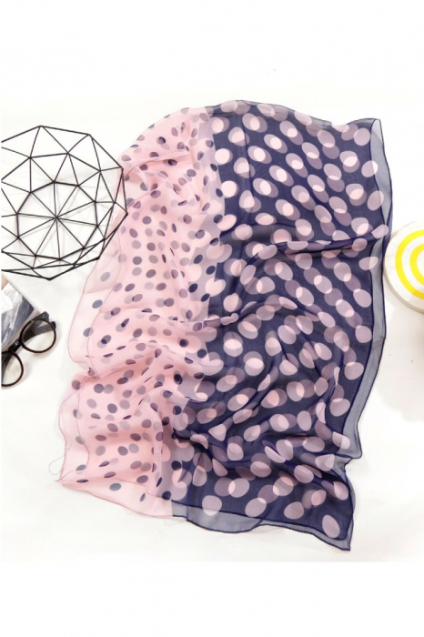 Esarfa dama mare, eleganta, voal, cu buline roz si bleumarine, Roz [3]