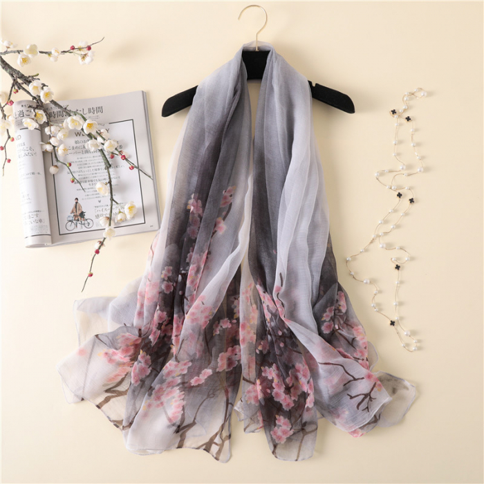 Esarfa dama, mare, fond gri cu imprimeu floral roz, 1800x1450mm [2]