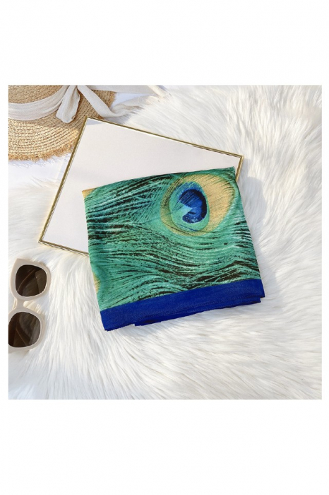 Esarfa dama, mare, verde, poliester, imprimeu paun, 1800 x 900mm [4]