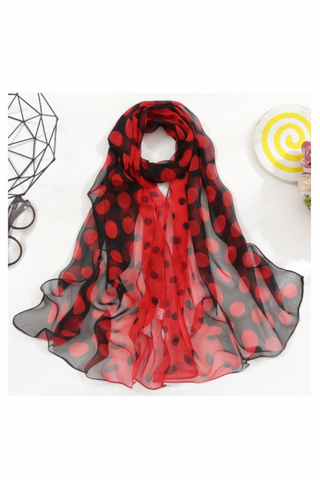Esarfa dama, tip sal , mare, cu buline rosii si negre, 50x160 cm [2]