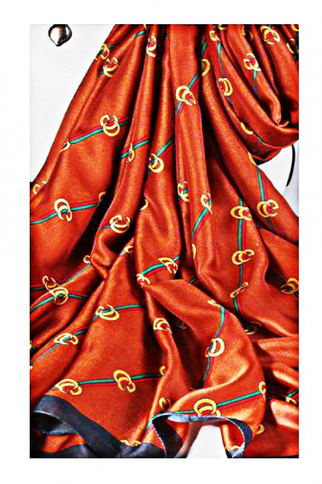 Esarfa dama, tip sal , mare, fond caramiziu, colorata, 90x180 cm [2]