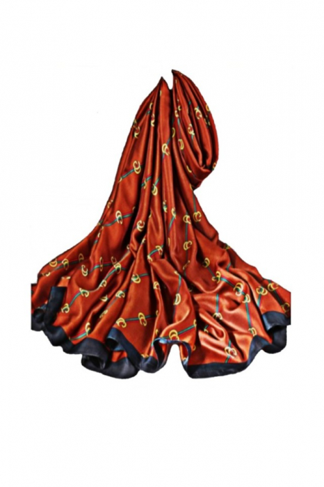 Esarfa dama, tip sal , mare, fond caramiziu, colorata, 90x180 cm [1]