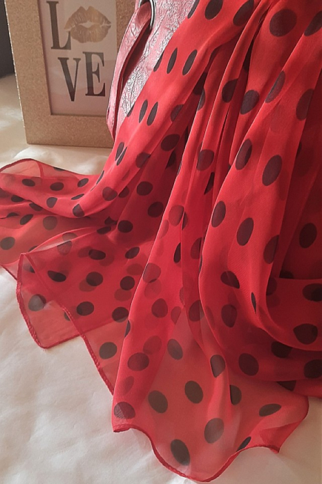 Esarfa dama, tip sal , mare, fond rosu cu buline negre, 50x160 cm [6]