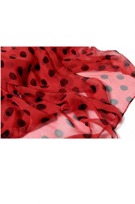 Esarfa dama, tip sal , mare, fond rosu cu buline negre, 50x160 cm [3]