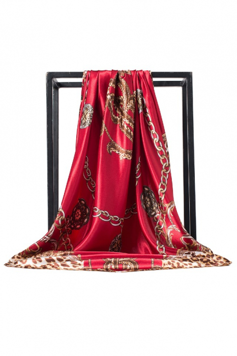 Esarfa dama, tip sal , mare, fond rosu, cu diverse forme, 90x90 cm [2]