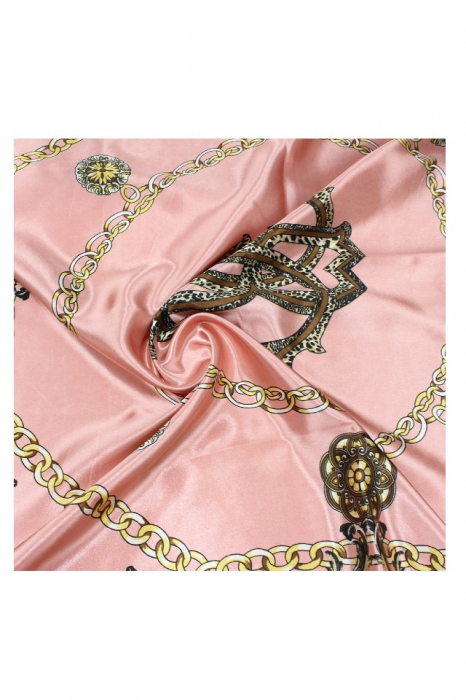 Esarfa dama, tip sal , mare, fond roz cu diverse forme, 90x90 cm [3]