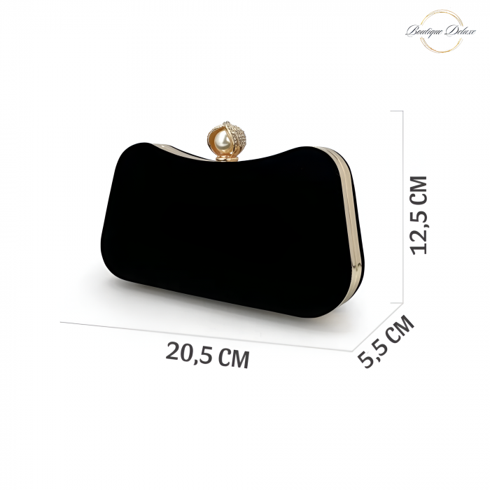 Geanta Clutch Dama, Design Retro Elegant, Inchidere cu Perla, cu Lantisor, Incapatoare, Negru 20.5x12.5x5.5cm [5]