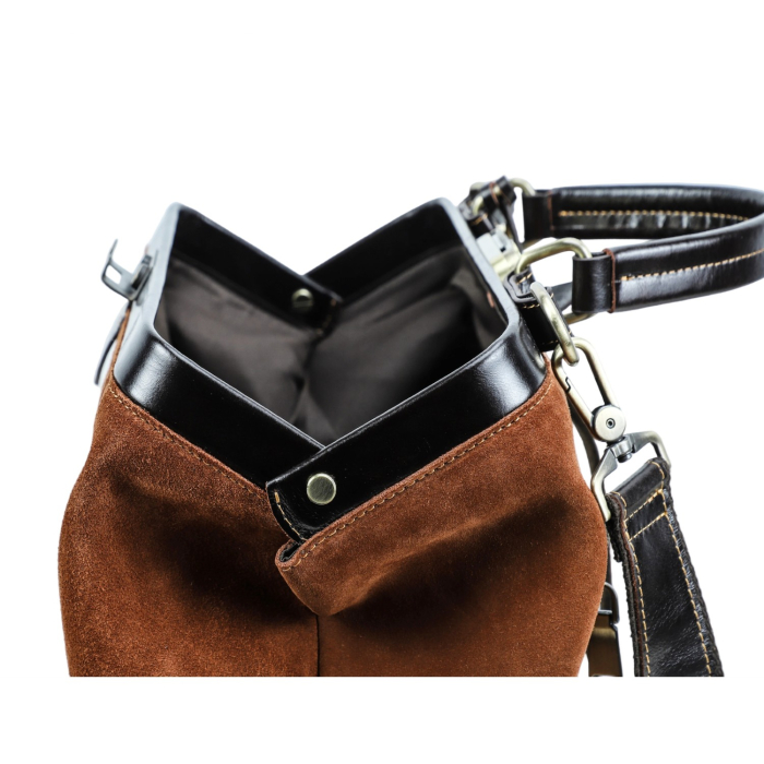 Geanta dama mare din piele intoarsa naturala, calitate superioara, sistem sigur de inchidere, maro [9]