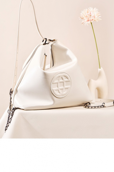 Geanta dama, medie, tote bag, cu model in relief, piele naturala, 30x35x15 cm, Alba [4]