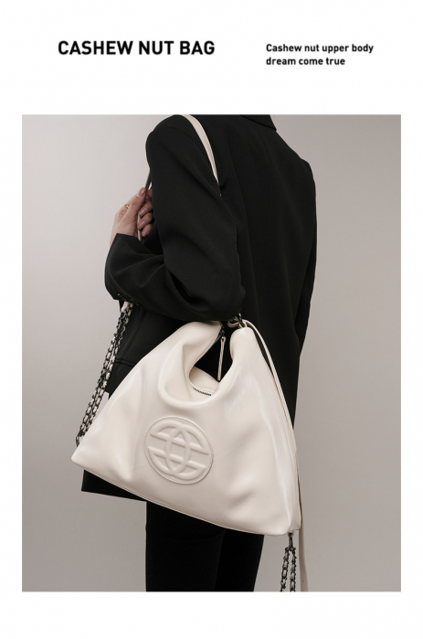 Geanta dama, medie, tote bag, cu model in relief, piele naturala, 30x35x15 cm, Alba [3]