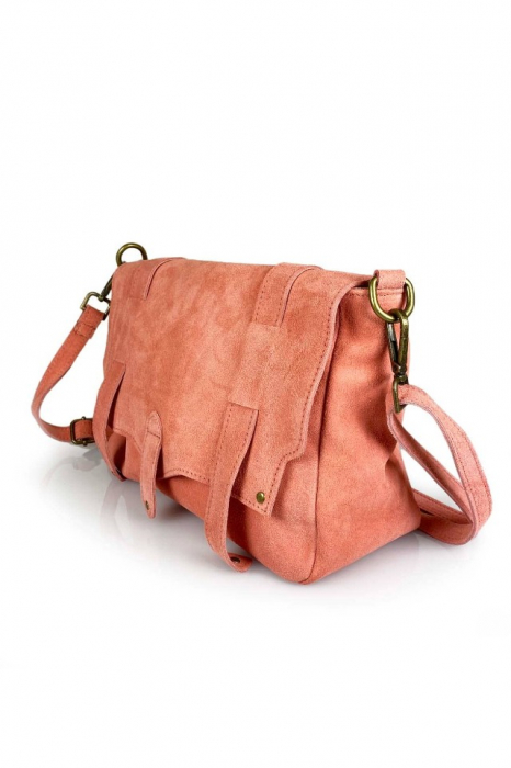 Geanta dama, piele intorsa naturala, roz somon, medie, Lucy Bags [2]