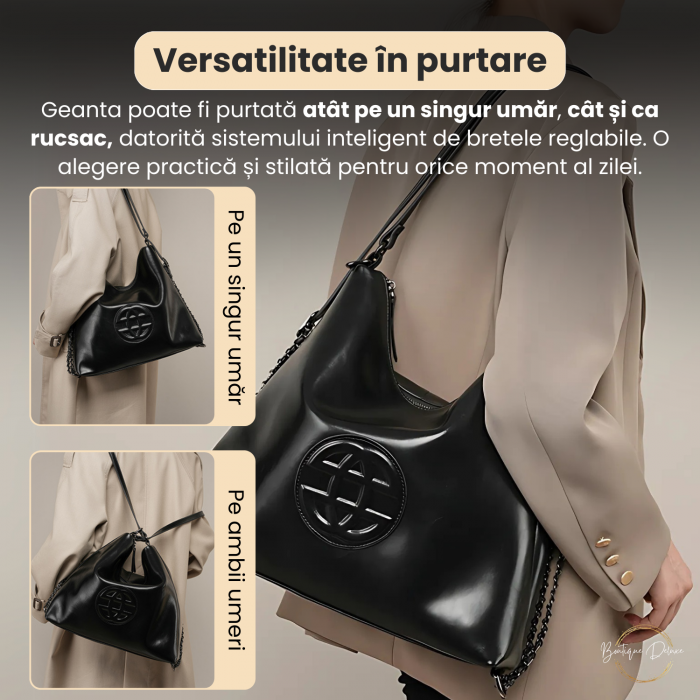 Geantă Damă Piele Naturală Neagră – Boutique Deluxe, Elegantă [3]