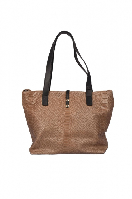 Geanta dama, piele naturala, maro camel, cu imprimeu, medie, Lucy Bags [3]