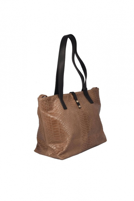 Geanta dama, piele naturala, maro camel, cu imprimeu, medie, Lucy Bags [2]