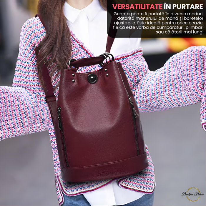 Geanta Dama Tip Rucsac Boutique Deluxe, Design Modern, Piele Ecologica Premium Rezistenta, Eco-Friendly, Compartimente Multiple, Bretea Ajustabila, Accesorizare Versatila, Visiniu [3]