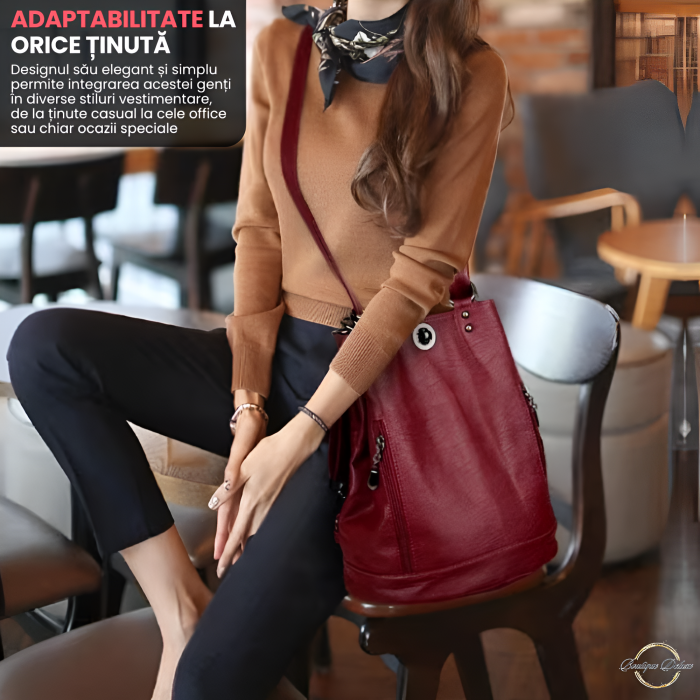 Geanta Dama Tip Rucsac Boutique Deluxe, Design Modern, Piele Ecologica Premium Rezistenta, Eco-Friendly, Compartimente Multiple, Bretea Ajustabila, Accesorizare Versatila, Visiniu [6]