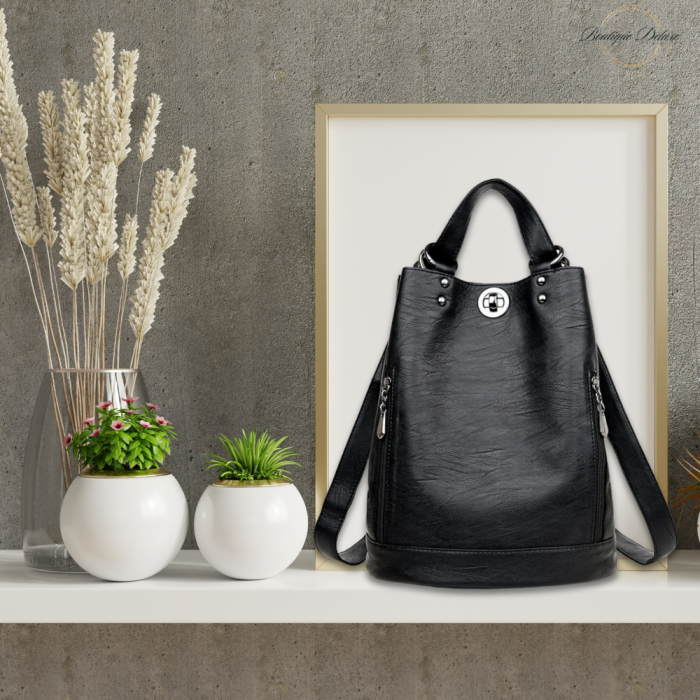 Geanta Dama Tip Rucsac, Neagra, Marime Medie, Moderna, Piele Ecologica Premium, 290x180x350 mm [4]