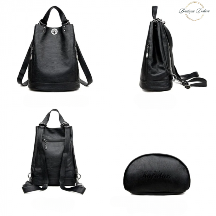 Geanta Dama Tip Rucsac, Neagra, Marime Medie, Moderna, Piele Ecologica Premium, 290x180x350 mm [7]