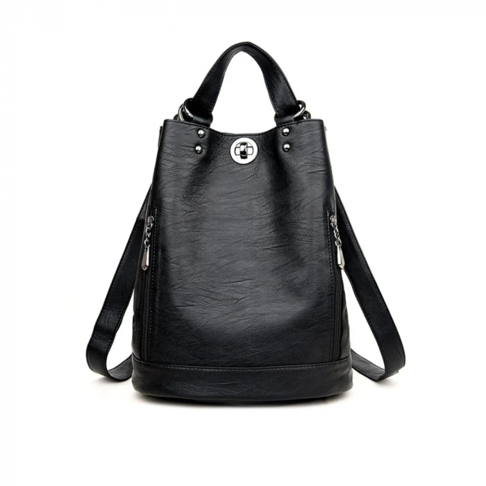 Geanta Dama Tip Rucsac, Neagra, Marime Medie, Moderna, Piele Ecologica Premium, 290x180x350 mm [2]