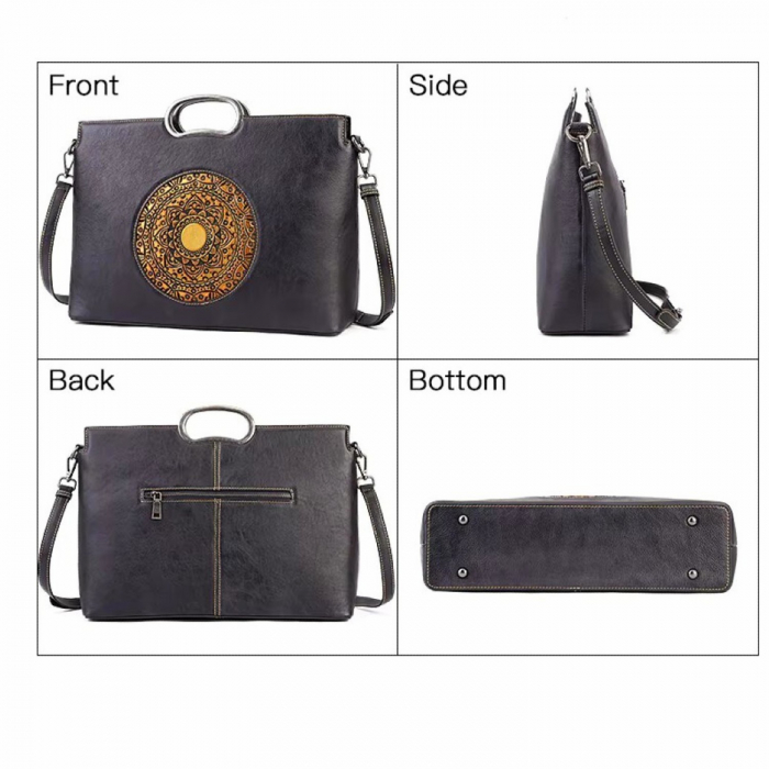 Geanta De Dama Boutique Deluxe, Piele Naturala Manere Argintii, Buzunare Multiple, Spatiu Generos Versatilitate, Casual si Birou, Fermoar Sigur si Durabil, Gri Grafit [3]