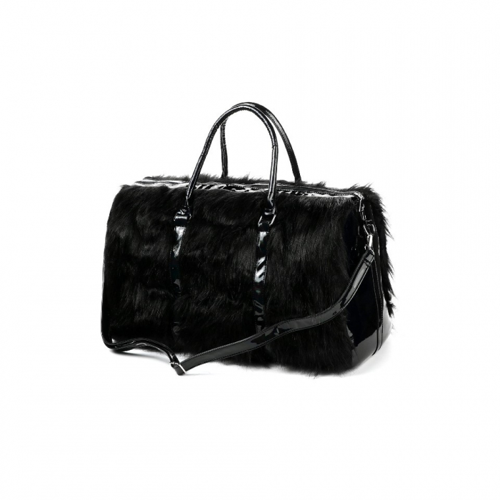 Geanta voiaj, piele ecologica lacuita, neagra, cu blanita, 43x33x23 cm [3]