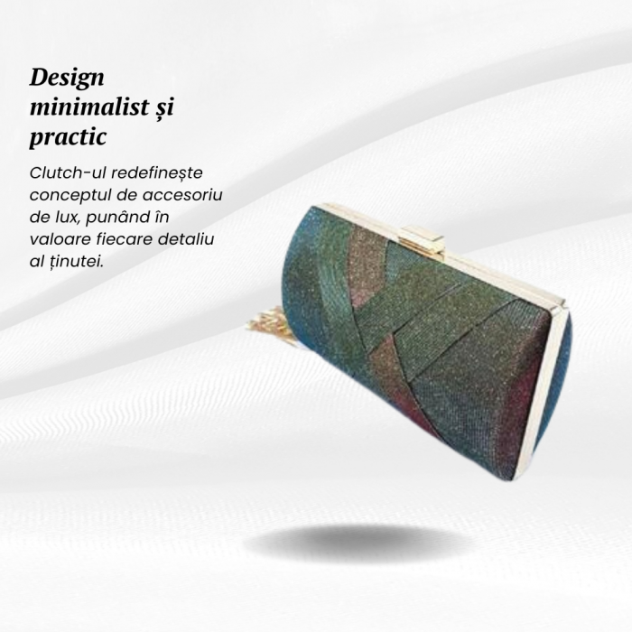 Gentuta Mica de Dama, Design Elegant, Material Glamour, Tip Clutch, cu Lantisor, Gri Metal,180x70x115mm [2]