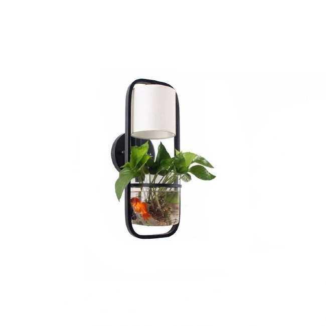 Lampa de perete moderna cu abajur alb textil si bol de sticla pentru plante, design modern si minimalist, lumina LED, 220V, 50x17cm, Negru [3]
