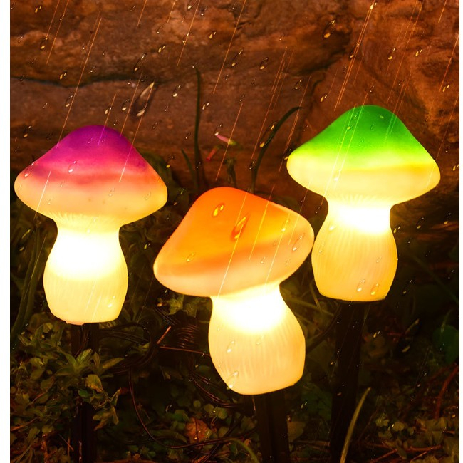 Pachet 3 lampi solare LED, de exterior , model ciupercuta, 3 culori, lumina calda portocalie [3]