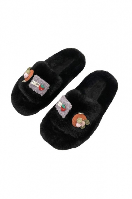 Papuci dama, pentru casa, plusati, negri, cu diverse aplicatii haioase, marime 38 [2]