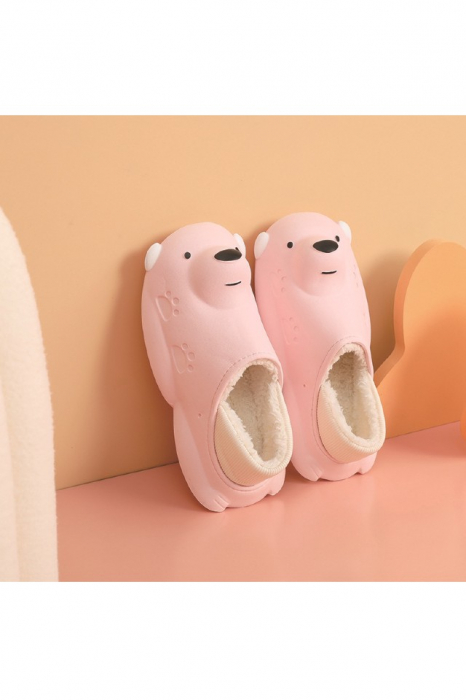 Papuci imblaniti impermeabili si caldurosi Bear, pentru femei, forma ursulet, marime 37 EU, Roz [6]
