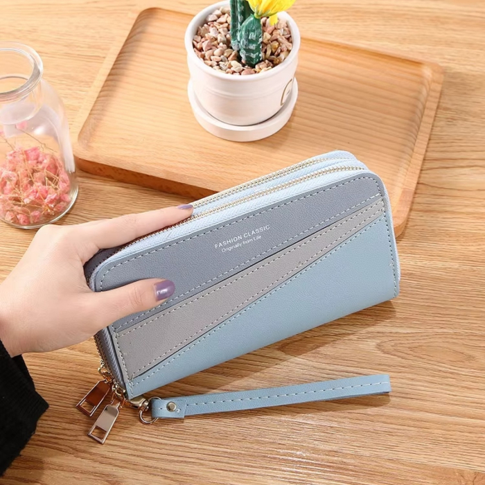 Portofel damă elegant albastru cu gri, tip clutch, cu fermoar și bretea [2]