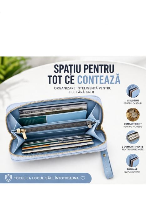 Portofel damă elegant albastru cu gri, tip clutch, cu fermoar și bretea [4]
