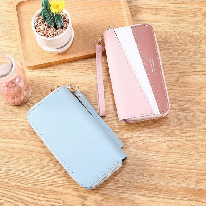 Portofel damă elegant albastru cu gri, tip clutch, cu fermoar și bretea [3]