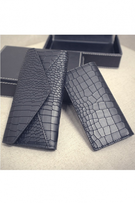 Portofel dama, elegant, piele ecologica premium, Stone Grain, negru , 100x190x20mm [4]