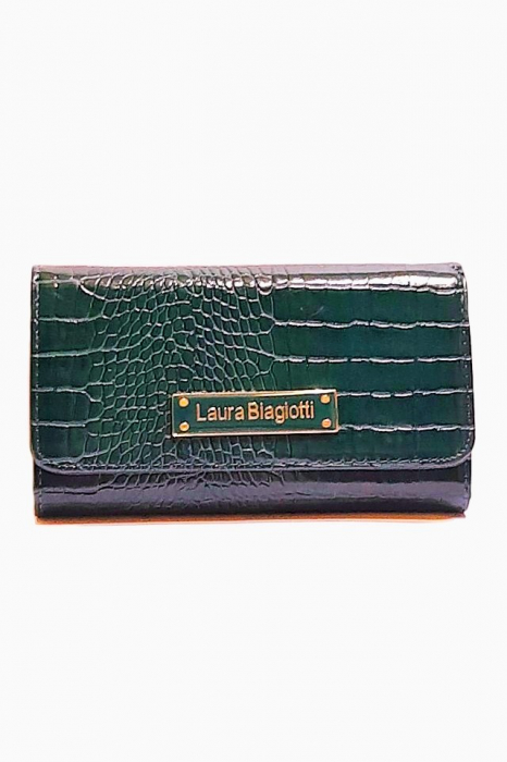 Portofel dama, Laura Biagiotti, piele ecologica premium, animal friendly, 18x10x3 cm, verde, multiple sloturi si compartimente, fabricat in Italia [3]