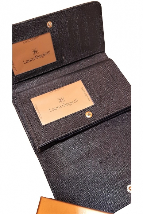 Portofel dama, Laura Biagiotti, piele ecologica premium, animal friendly, 18x10x3 cm, verde, multiple sloturi si compartimente, fabricat in Italia [5]