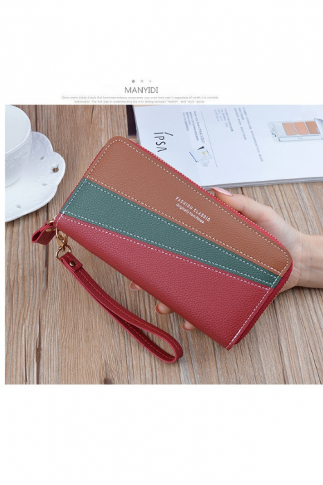 Portofel dama, mare, Fashion Classic, cu bareta, piele ecologica premium, rosu [5]