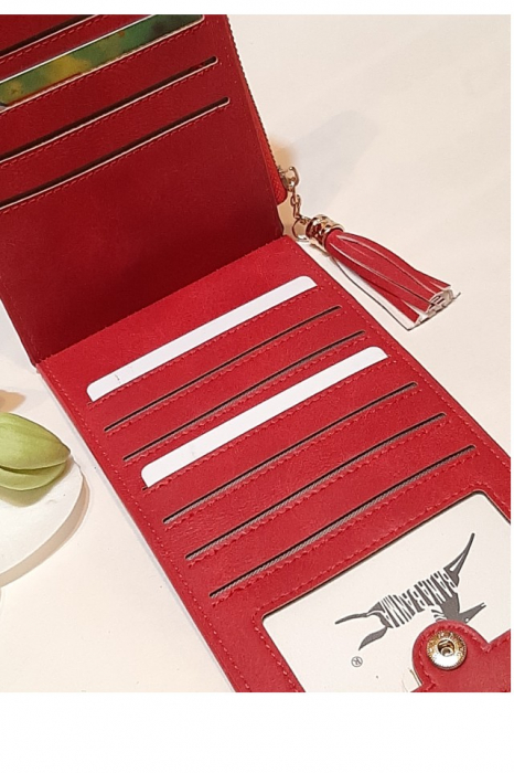 Portofel dama, mediu, Banabanma, piele ecologica premium, cu snur si fermoar, rosu [4]